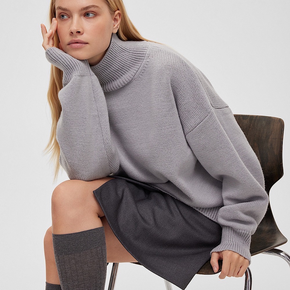 СВИТЕР СВОБОДНОГО КРОЯ С ГОРЛОМ AIM CLO ЦВЕТ СВЕТЛО-СЕРЫЙ M00627