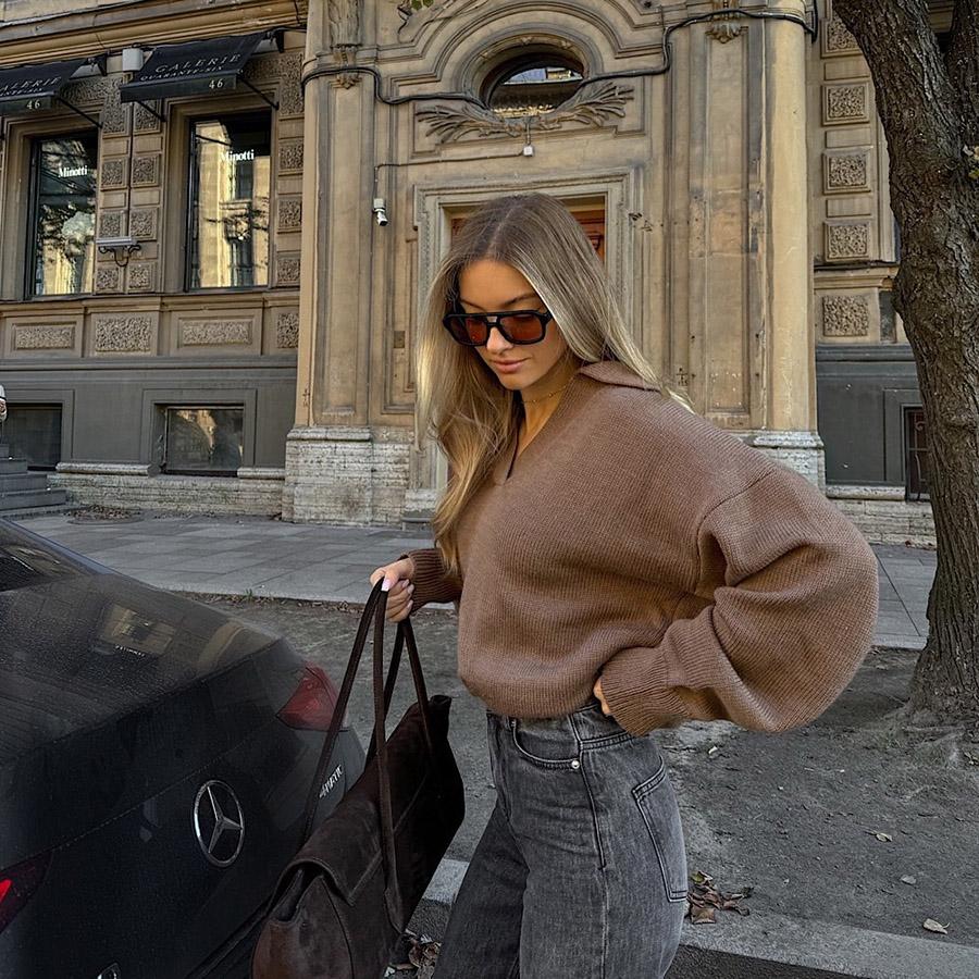 ДЖЕМПЕР-ПОЛО СВОБОДНОГО КРОЯ AIM CLO ЦВЕТ КОФЕЙНЫЙ M00620