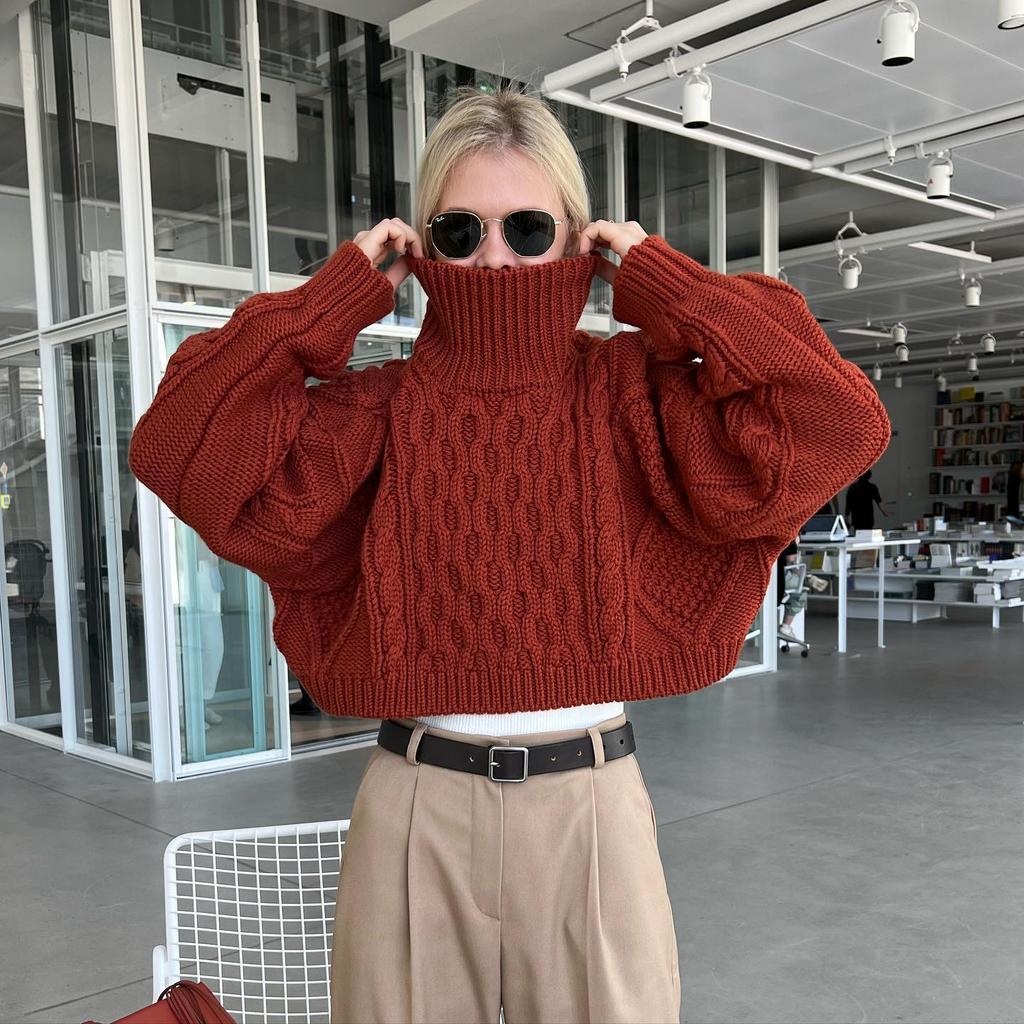 КРОП-СВИТЕР КРУПНОЙ ВЯЗКИ С АРАНАМИ AIM CLO ТЕРРАКОТ M00612