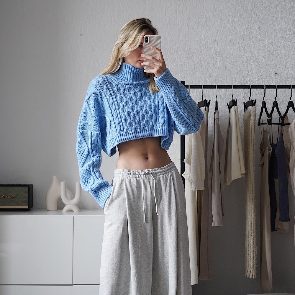 КРОП-СВИТЕР КРУПНОЙ ВЯЗКИ С АРАНАМИ AIM CLO ГОЛУБОЙ M00611