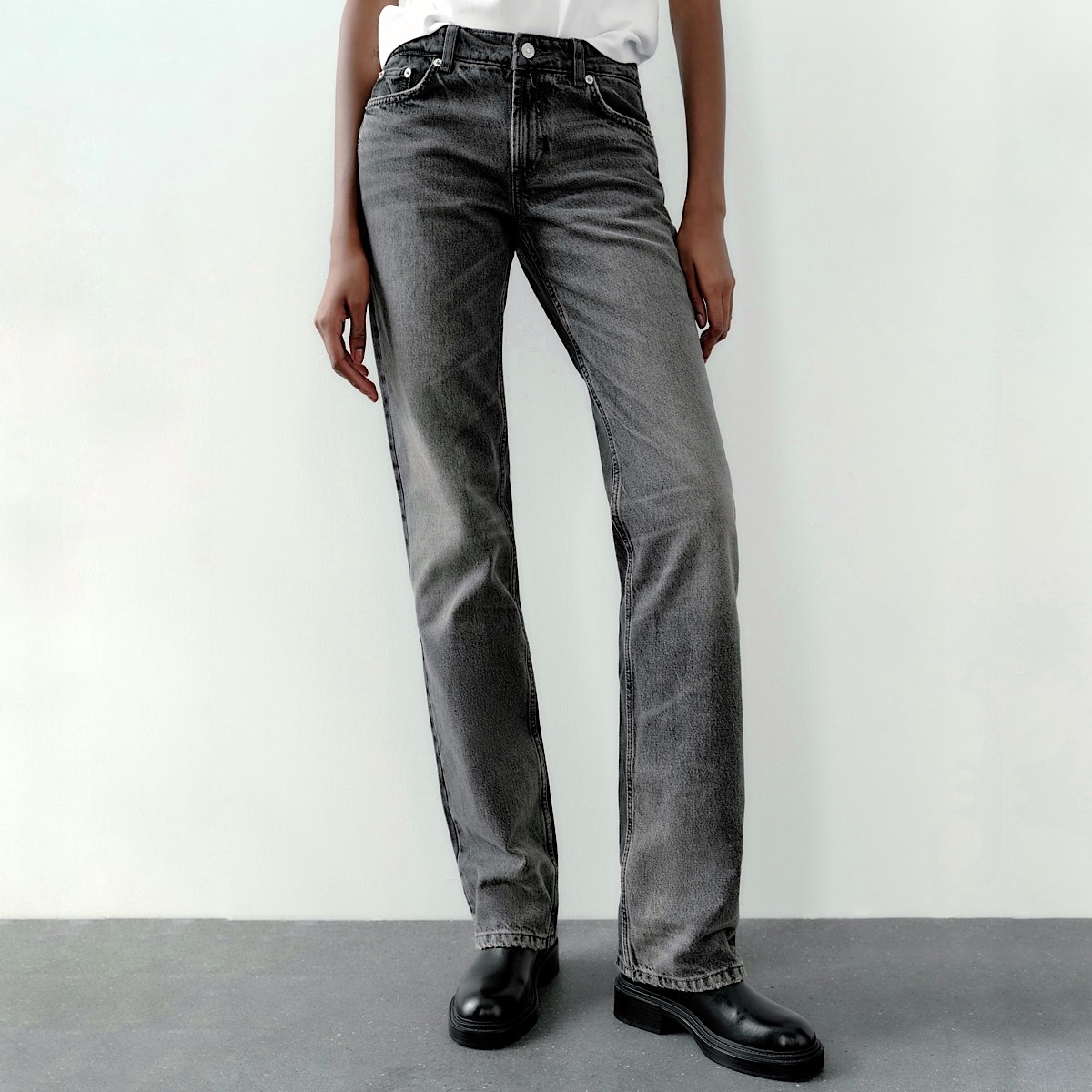 ДЖИНСЫ ПОЛНОЙ ДЛИНЫ НА НИЗКОЙ ТАЛИИ ZARA ЦВЕТ ANTHRACITE GREY / ТЕМНО-СЕРЫЙ M00502