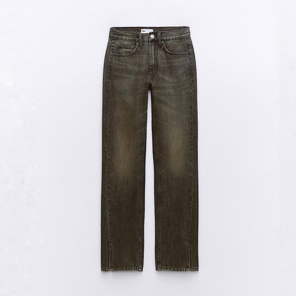 ДЖИНСЫ C РАЗРЕЗАМИ ZARA MID-RISE SPLIT-HEM TRF ЦВЕТ BROWN / КОРИЧНЕВЫЙ M00503