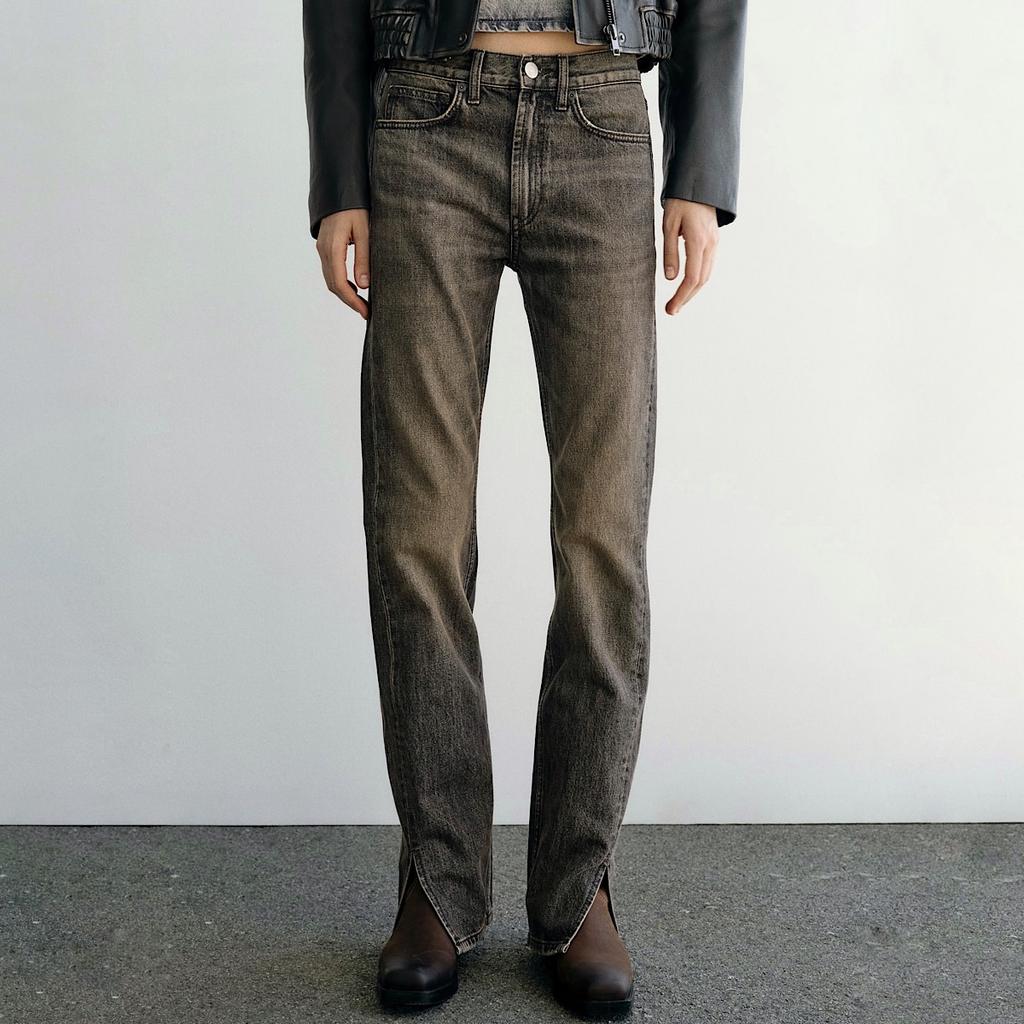 ДЖИНСЫ C РАЗРЕЗАМИ ZARA MID-RISE SPLIT-HEM TRF ЦВЕТ BROWN / КОРИЧНЕВЫЙ M00503