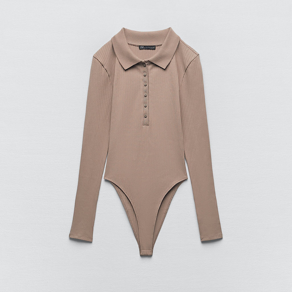 БОДИ - ПОЛО ZARA POLO BODYSUIT ЦВЕТ MINK  / КОФЕ С МОЛОКОМ M00385