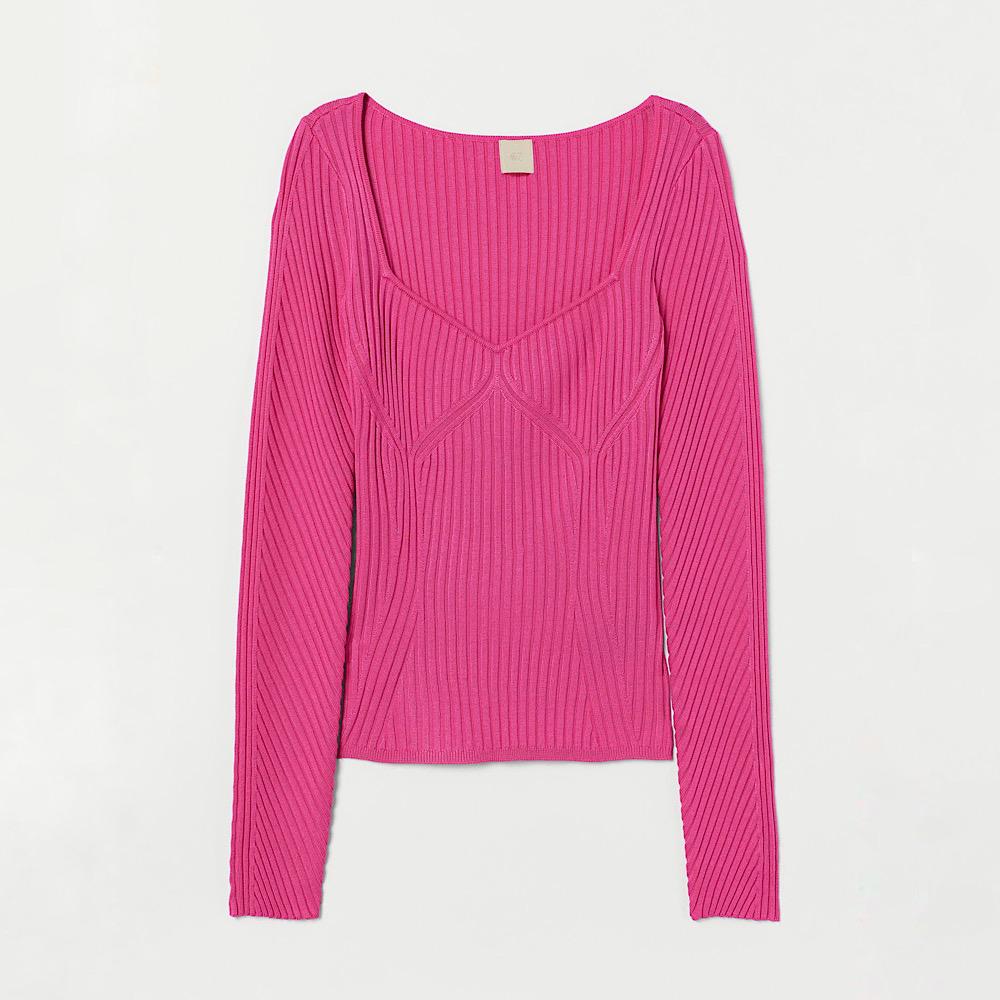 ТОП С ДЛИННЫМ РУКАВОМ H&M TREND RIBBED SWEATER ЦВЕТ CERISE / РОЗОВЫЙ M00171