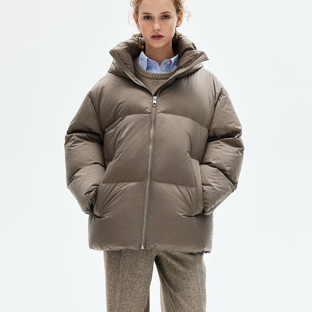 H&M PREMIUM OVERSIZED DOWN PUFFER JACKET Greige / Серый