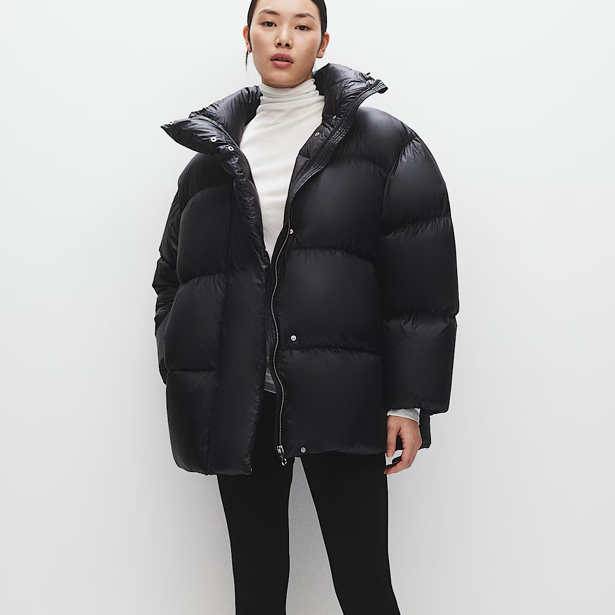 H&M PREMIUM OVERSIZED DOWN PUFFER JACKET Black / Черный