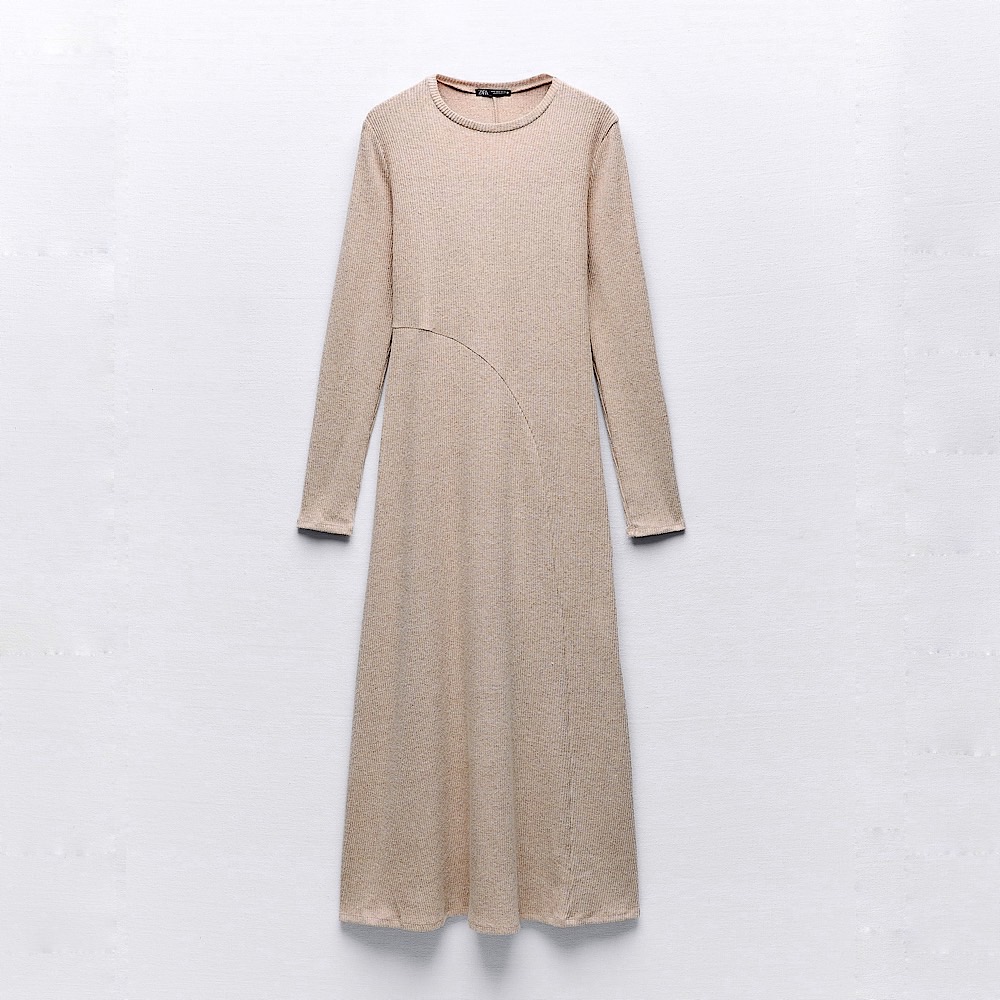 МЯГКОЕ ПЛАТЬЕ МИДИ ZARA SOFT RIBBED DRESS цвет beige / беж M00277