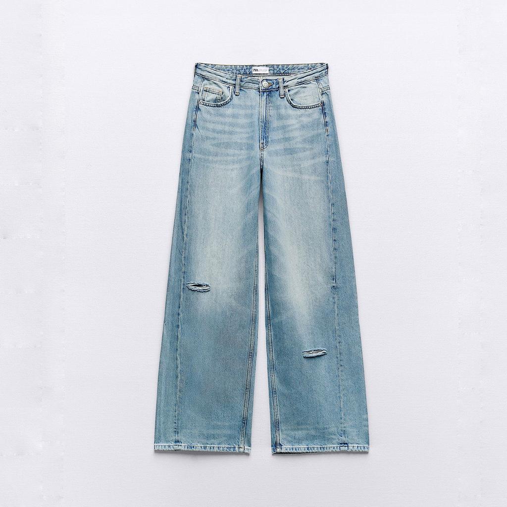 ШИРОКИЕ ДЖИНСЫ ПОЛНОЙ ДЛИНЫ ZARA TRF WIDE-LEG MID-RISE FULL LENGTH JEANS LIGHT BLUE M00520