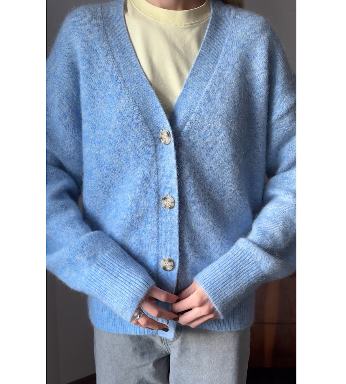 МОХЕРОВЫЙ ОВЕРСАЙЗ КАРДИГАН H&M PREMIUM SELECTION цвет Light blue marl / Голубой M00199