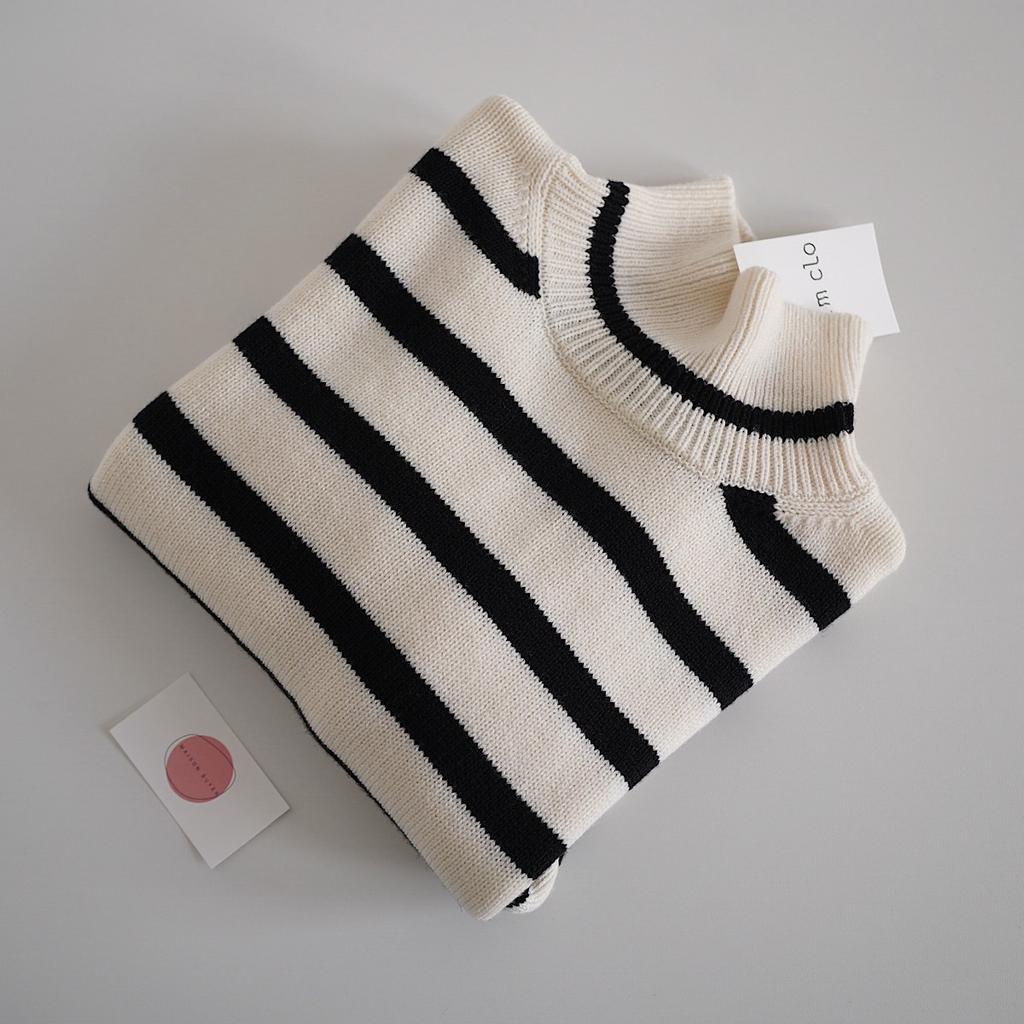 СВИТЕР СВОБОДНОГО КРОЯ С ГОРЛОМ AIM CLO ЦВЕТ МОЛОЧНЫЙ В ПОЛОСКУ M00626