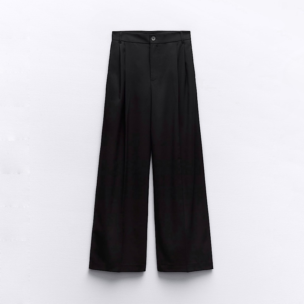КОСТЮМНЫЕ БРЮКИ ZARA ZARA FULL-LENGTH PLEATED TROUSERS BLACK  / ЧЕРНЫЙ M00453