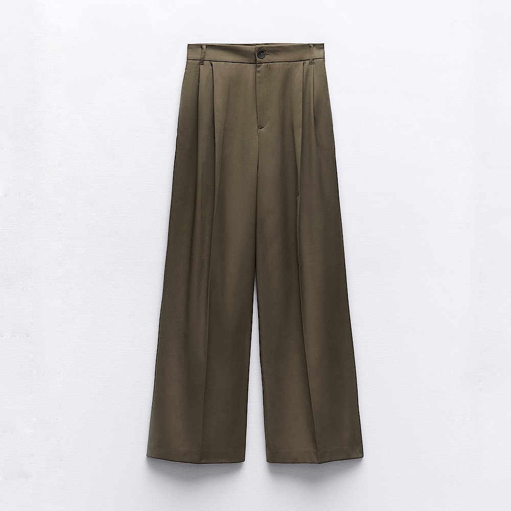 КОСТЮМНЫЕ БРЮКИ ZARA FULL-LENGTH PLEATED TROUSERS KHAKI / ХАКИ M00452