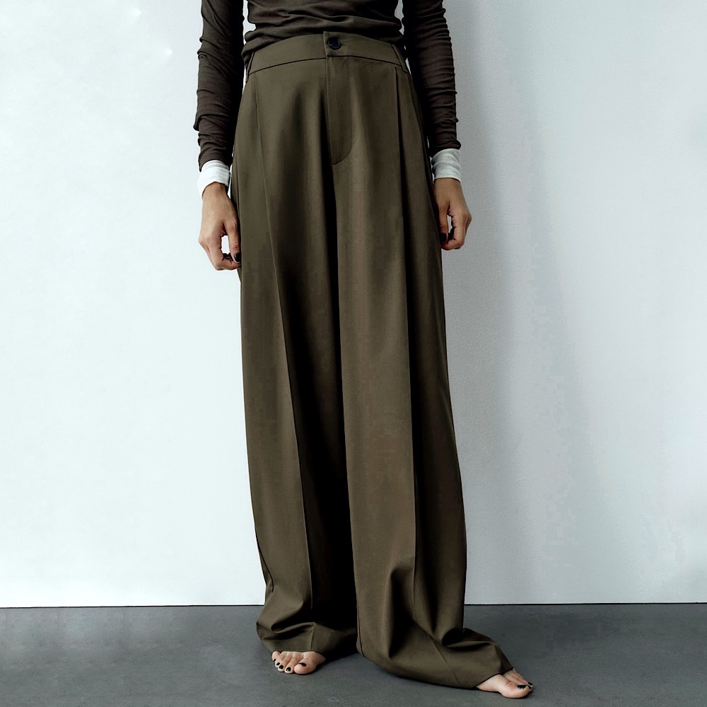 КОСТЮМНЫЕ БРЮКИ ZARA FULL-LENGTH PLEATED TROUSERS KHAKI / ХАКИ M00452