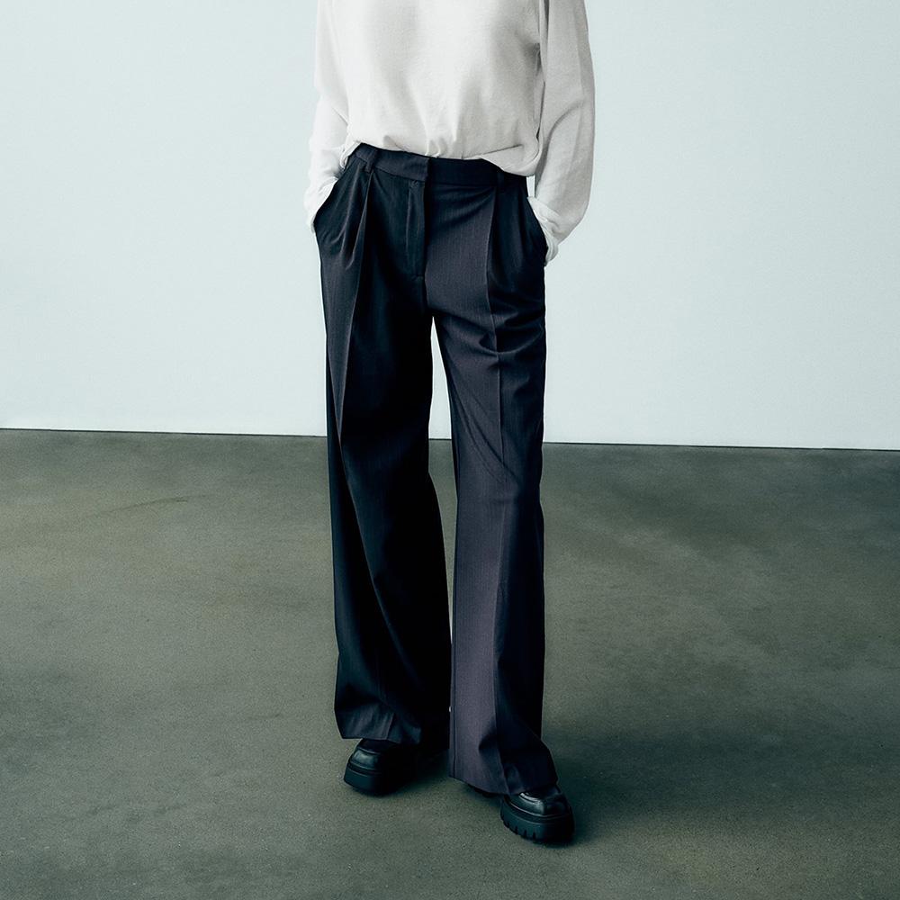 КОСТЮМНЫЕ БРЮКИ ZARA FULL LENGTH PINSTRIPE TROUSERS BLUE / ЧЕРНО-СИНИЙ M00450