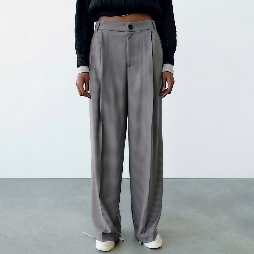 КОСТЮМНЫЕ БРЮКИ ZARA FULL LENGTH LIGHT GREY  / СВЕТЛО-СЕРЫЙ M00451