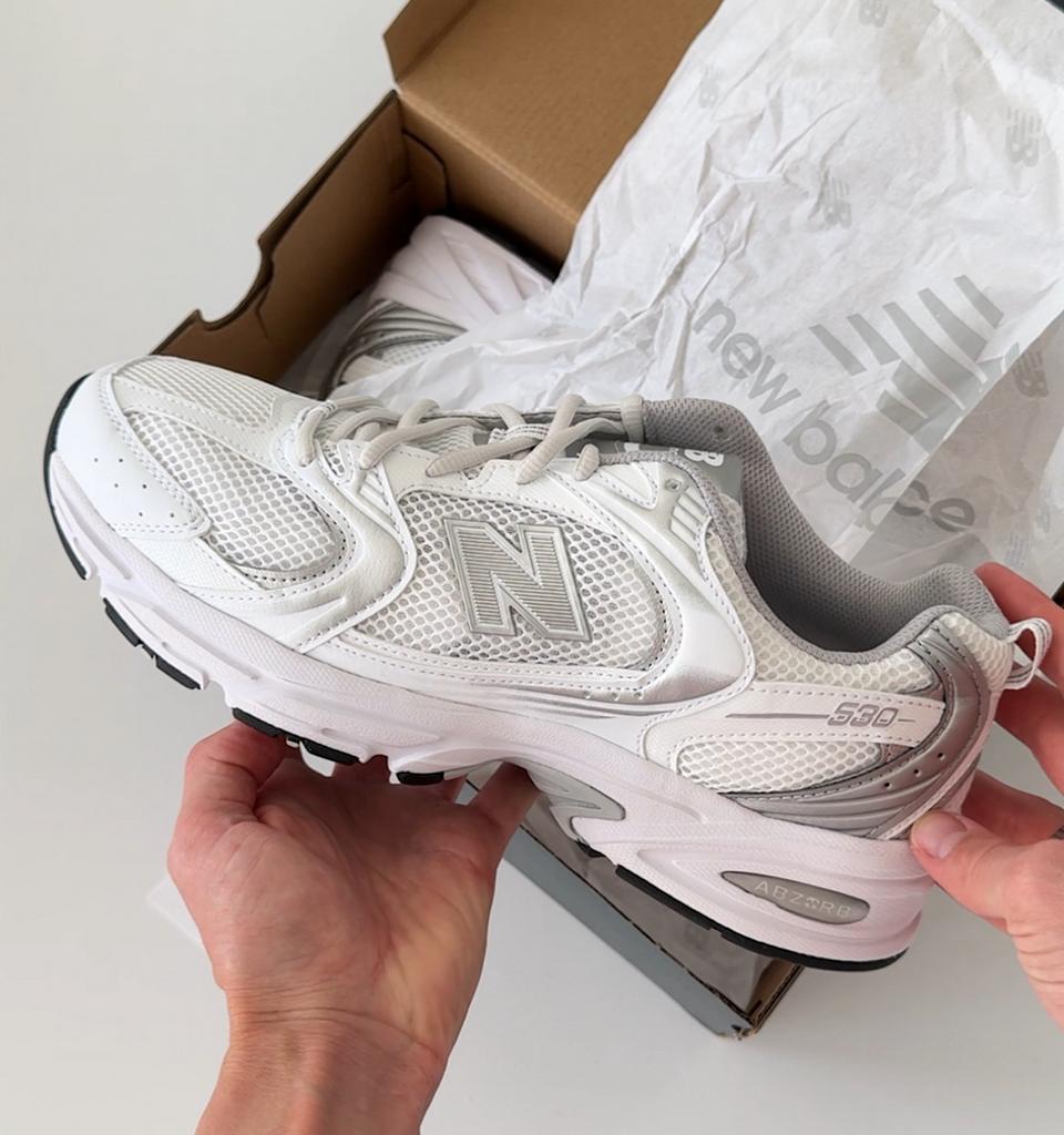 NEW BALANCE 530 WHITE WITH SILVER METALLIC MR530EMA M00160