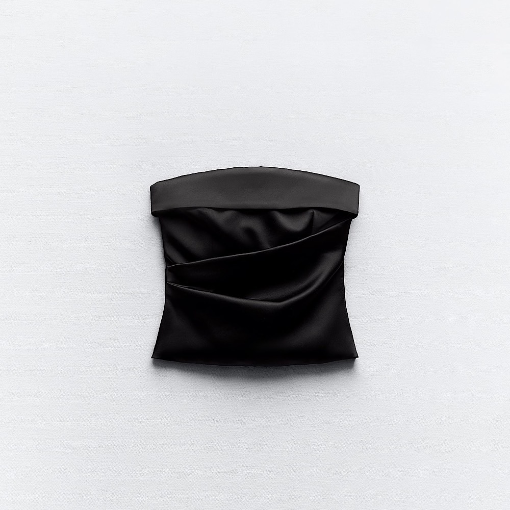 САТИНОВЫЙ ТОП БЕЗ БРЕТЕЛЕК ZARA цвет черный M00366