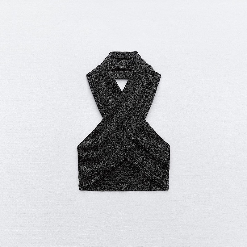 УКОРОЧЕННЫЙ ТОП С ЛЮРЕКСОМ ZARA цвет черный M00330