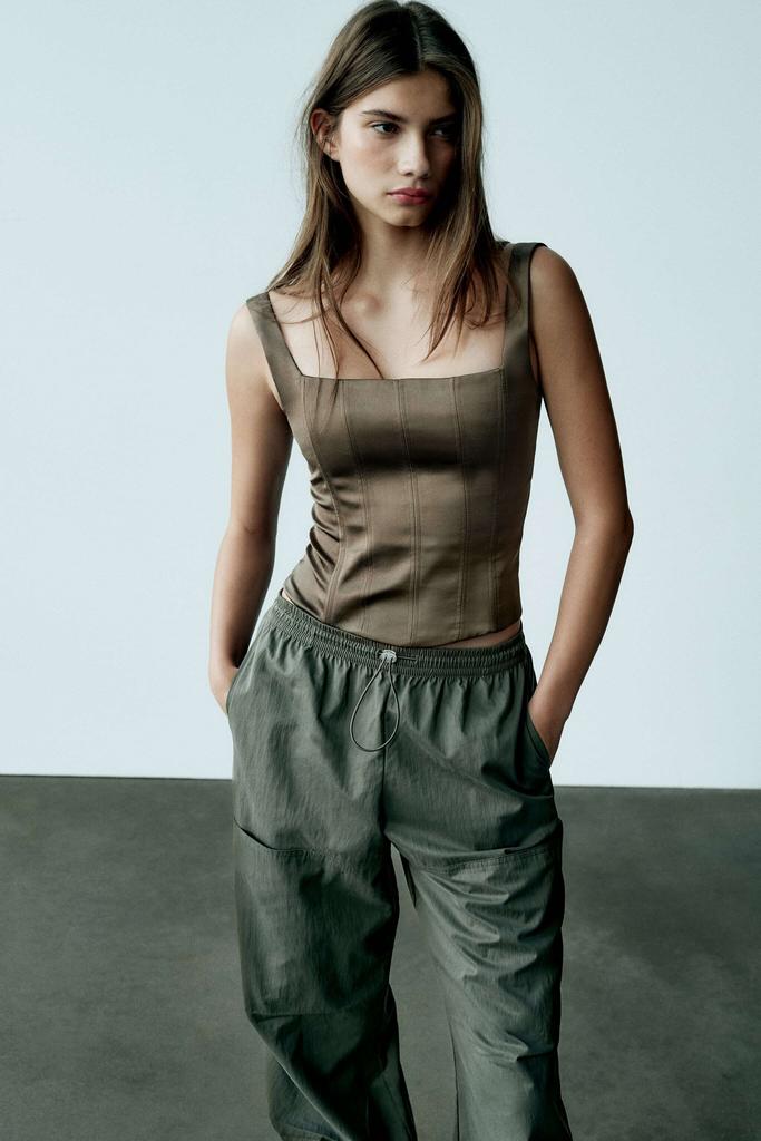 КОРСЕТНЫЙ ТОП ZARA цвет хаки M00362