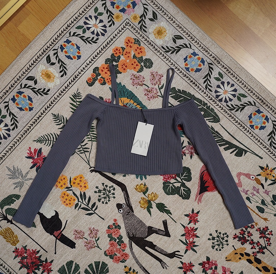 УКОРОЧЕННЫЙ ТРИКОТАЖНЫЙ ТОП ZARA ЦВЕТ СЕРО-ГОЛУБОЙ M00371