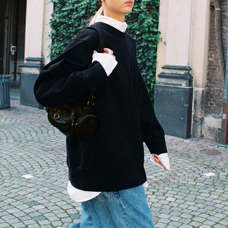 ОВЕРСАЙЗ СВИТШОТ ZARA OVERSIZED HEAVY COTTON SWEATSHIRT BLACK M00383