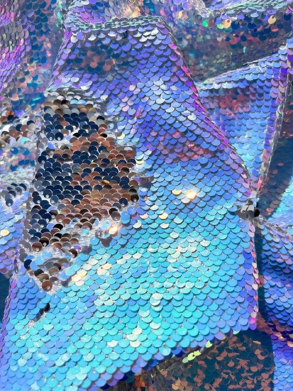 Ткань с пайетками Антистресс 5мм #105+ - Голубая Луна/Серебро