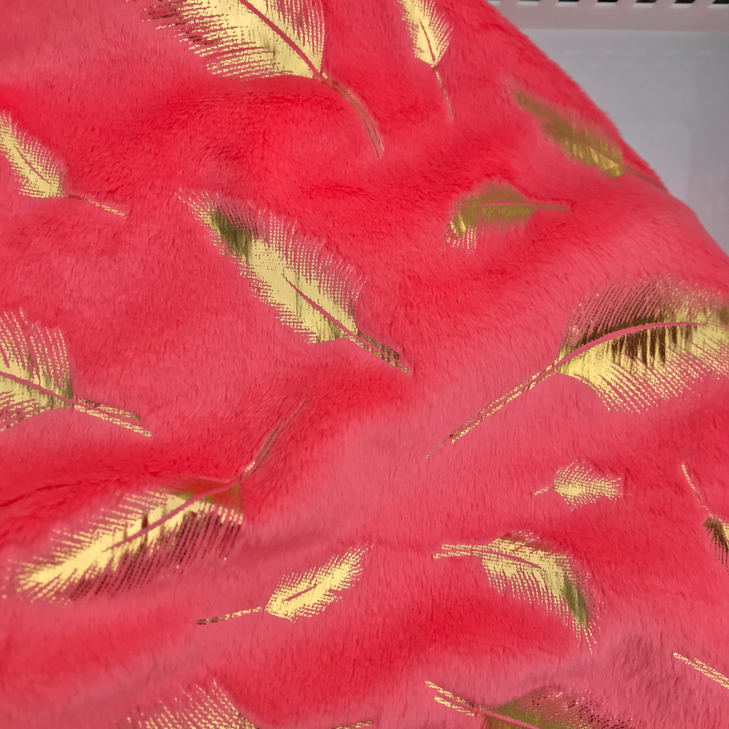 Плюш Минки Коралл с Фольгированием - Золото Перья