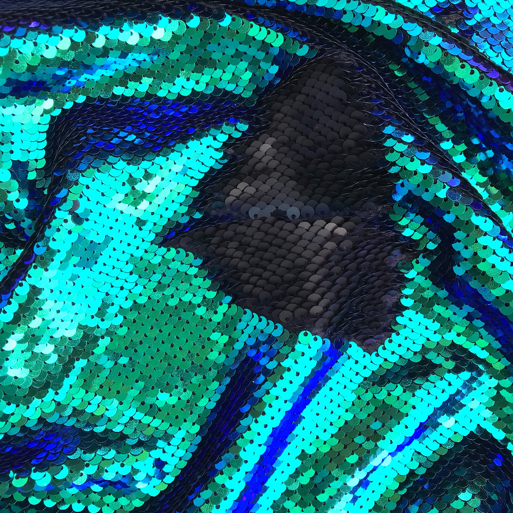 Ткань с пайетками Антистресс 5мм #89 - Зелено-cиний/Черный матовый