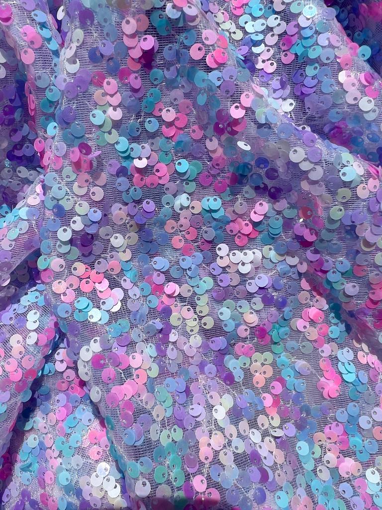 Ткань с пайетками 5мм - Гортензия (Кудрявые)