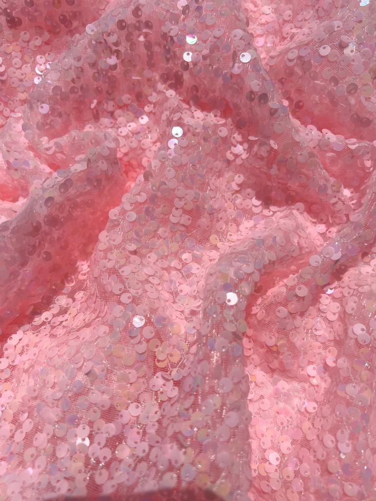 Ткань с пайетками 5мм - Персик (Кудрявые)