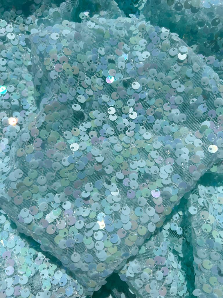 Ткань с пайетками 5мм - Мятный (Кудрявые)