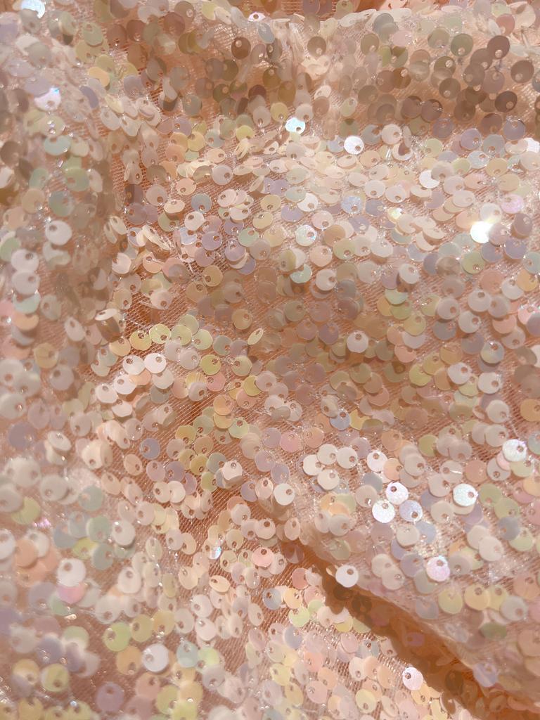 Ткань с пайетками 5мм - Шампань (Кудрявые)