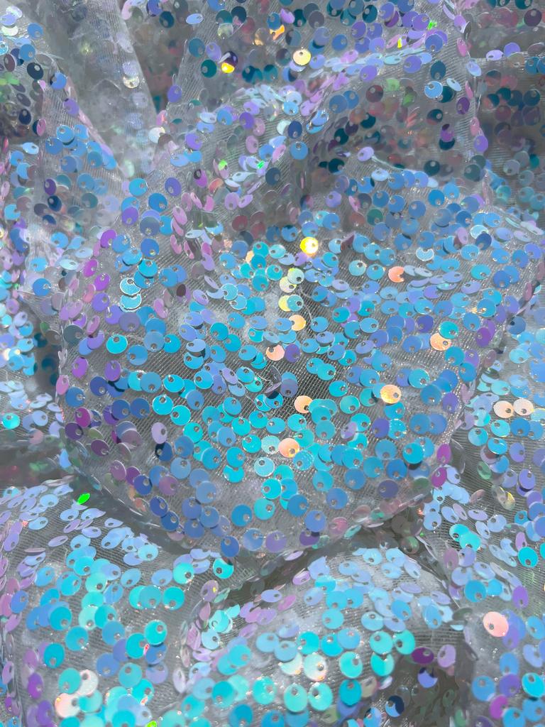 Ткань с пайетками 5мм - Лунный свет (Кудрявые)