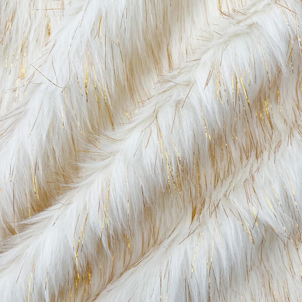 Искусственный мех 3-4см - Белый Дождик Золото