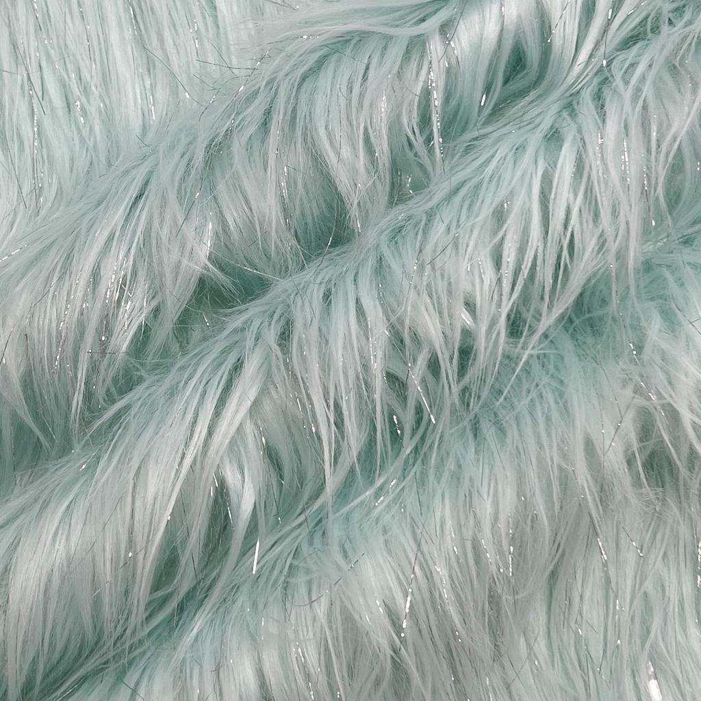 Искусственный мех 9см - Пастельно-мятный Дождик Серебро