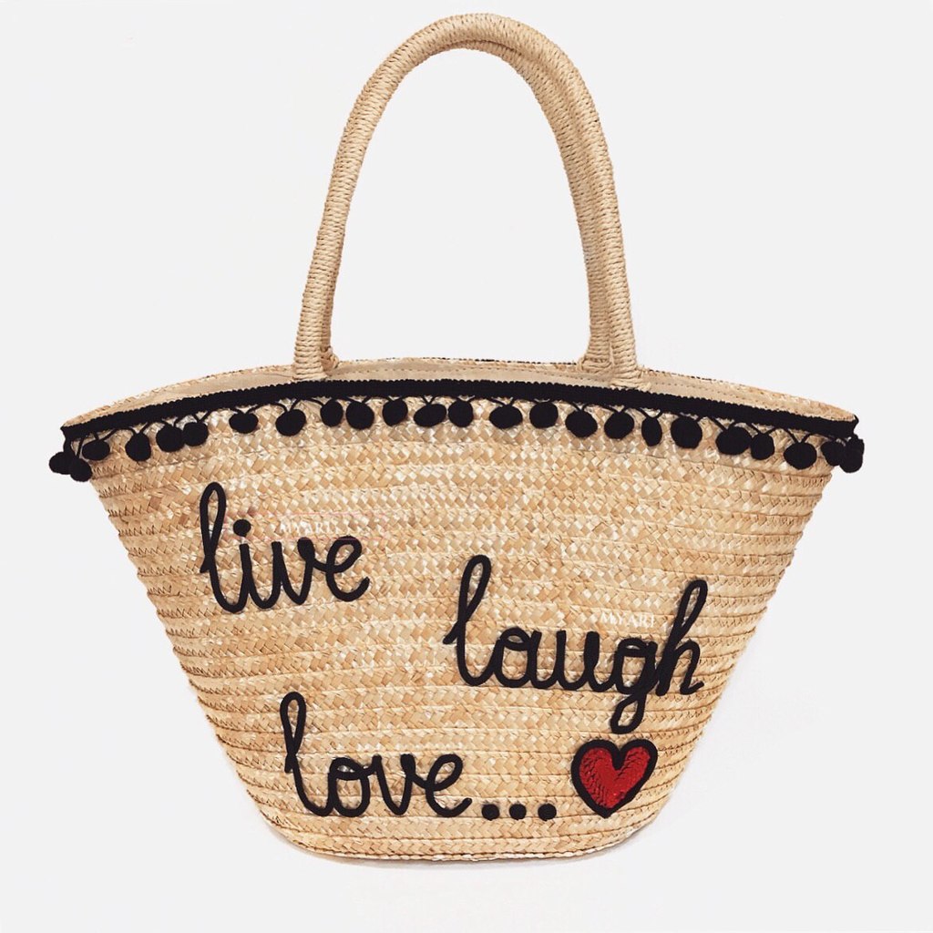Сумка-корзинка из соломы с вышивкой "Live Laugh Love"