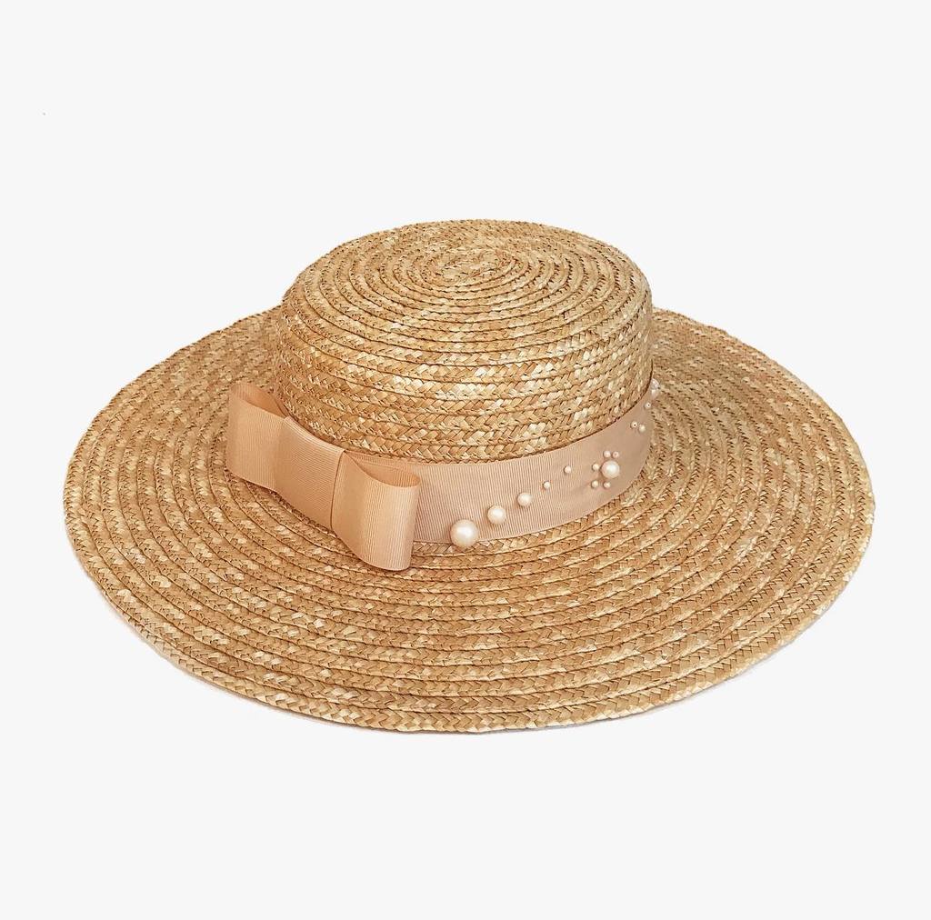 Канотье из соломы с матовым жемчугом Swarovski