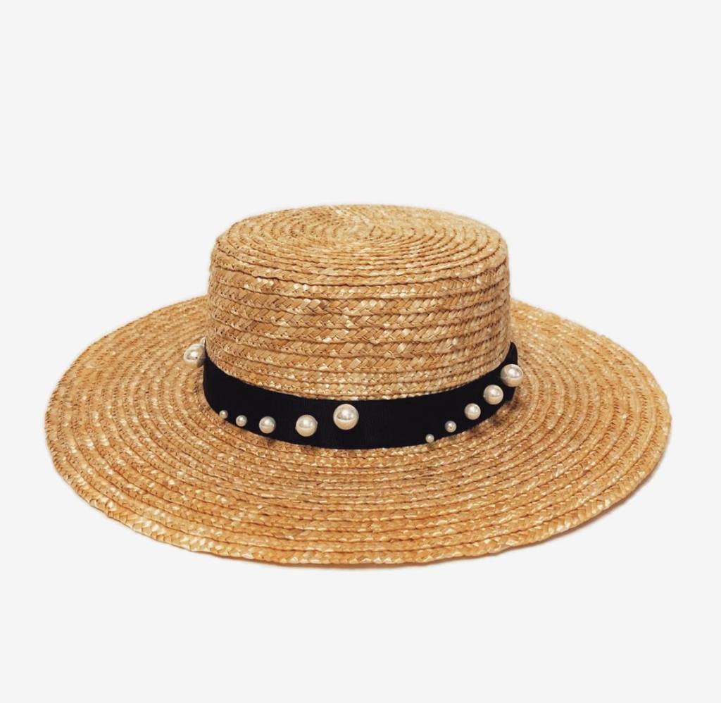 Шляпа канотье соломенное поля 10 см с жемчугом Majorca