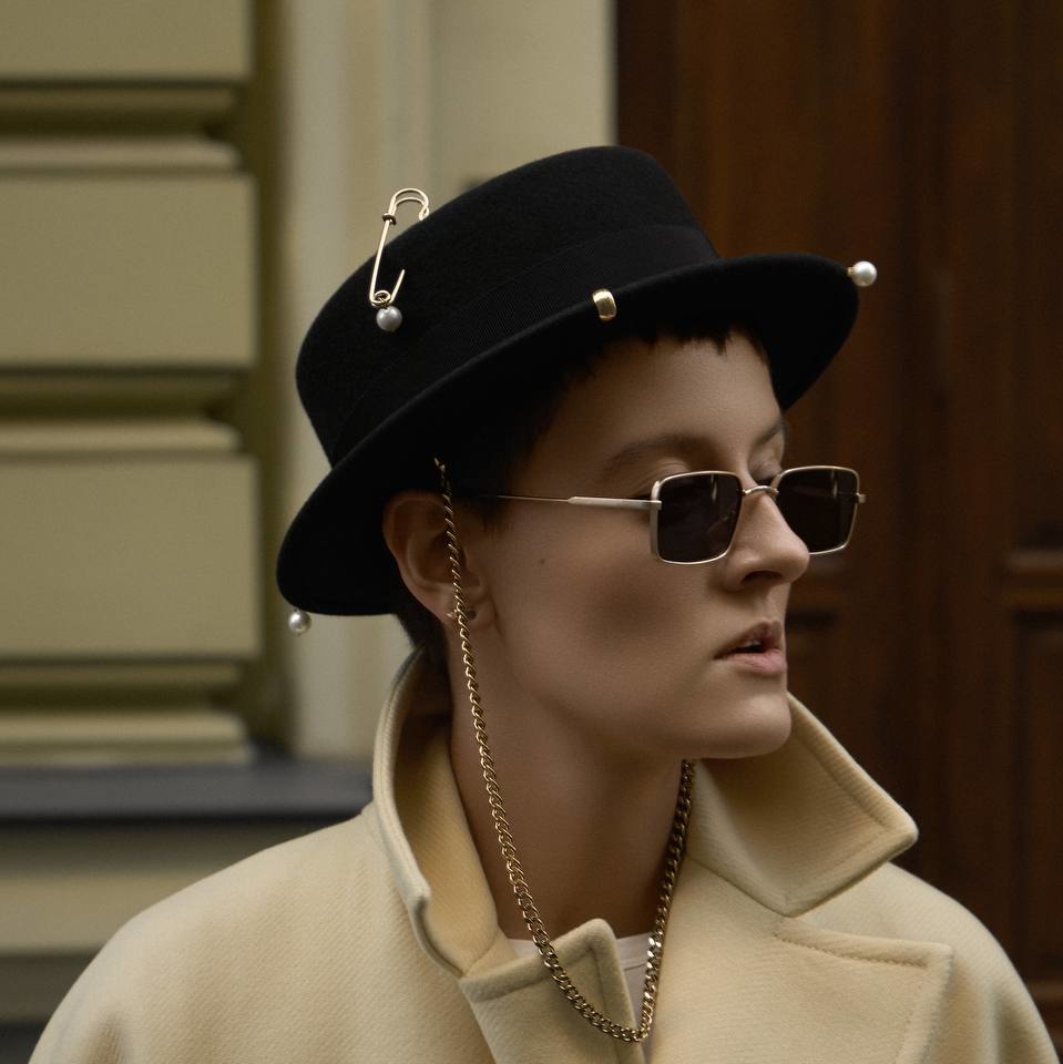 Шляпа канотье из шерсти с декором поля 4,5 см/черный