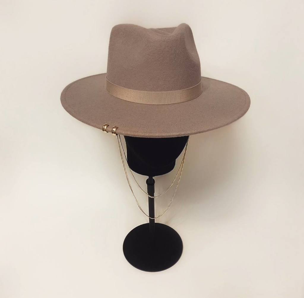 Шляпа федора FF03 широкополая с прямыми полями из фетра/серо-бежевая