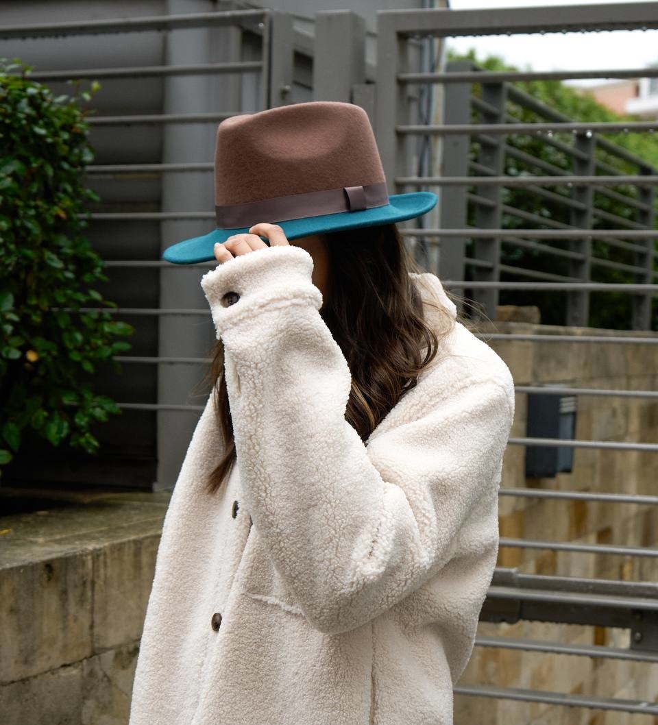 Шляпа федора FF02  из фетра/какао тулья, эмеральд поля