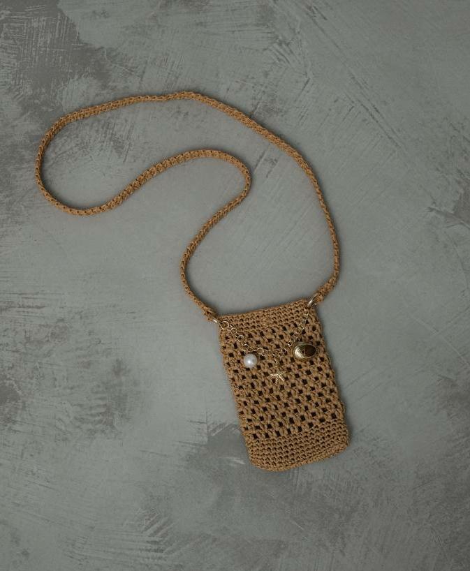 Мини-сумка из рафии TOUCH ручной работы для телефона и мелочей с морским декором