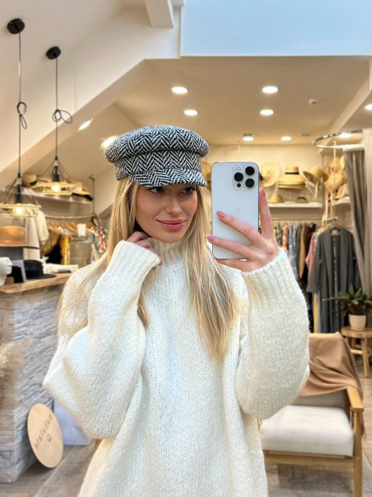 Картуз из шерсти/черно-белая ёлочка