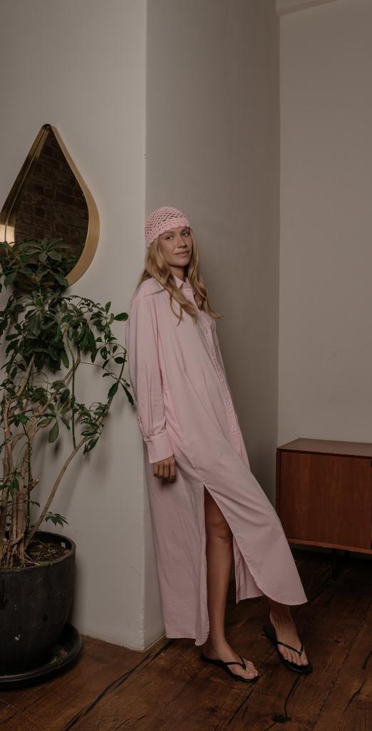 Платье-рубашка из хлопка с карманами/розовая орхидея