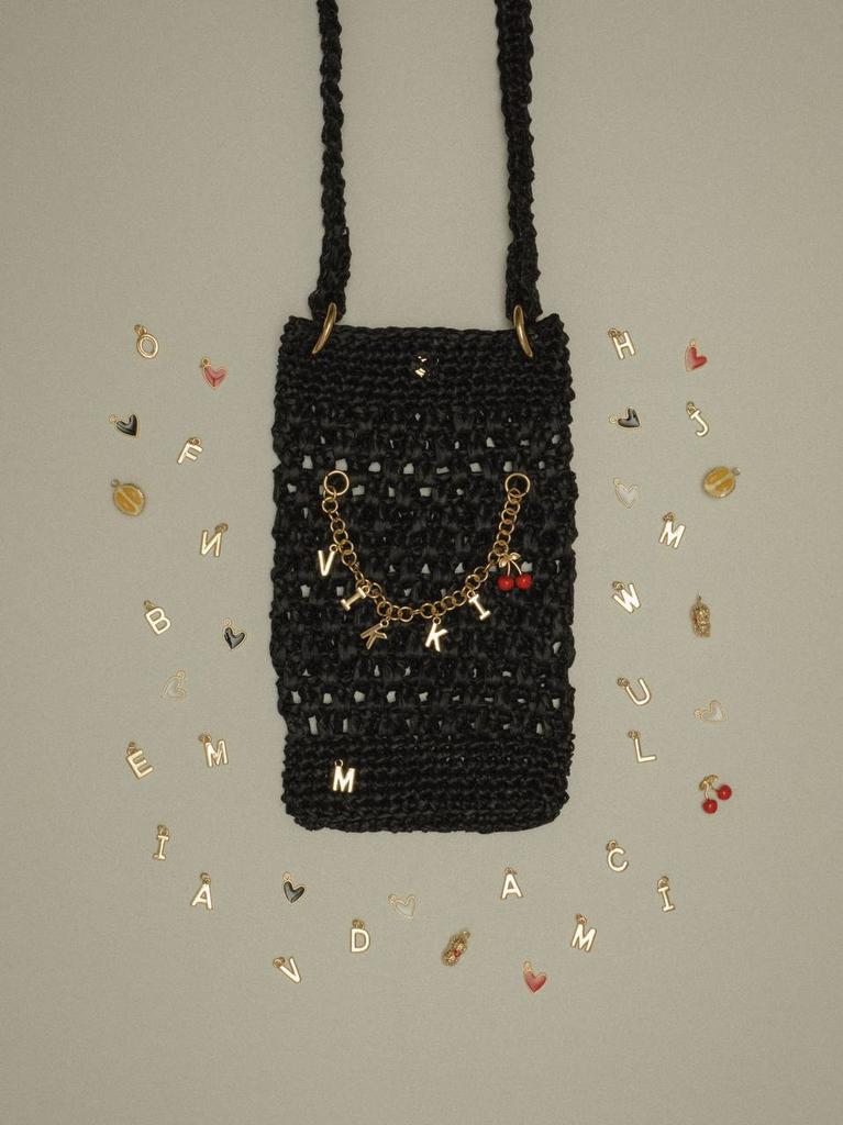 Мини-сумка из рафии TOUCH ручной работы для телефона и мелочей с персонализацией/черный