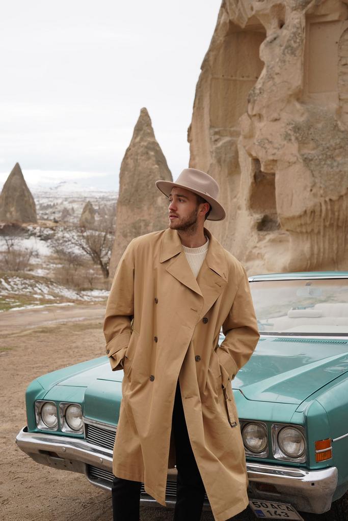 Шляпа федора FF03 широкополая с прямыми полями из фетра/серо-бежевая