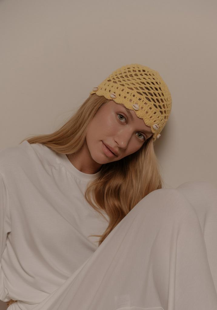 Кроше ручной работы из хлопка с ракушками/желтый