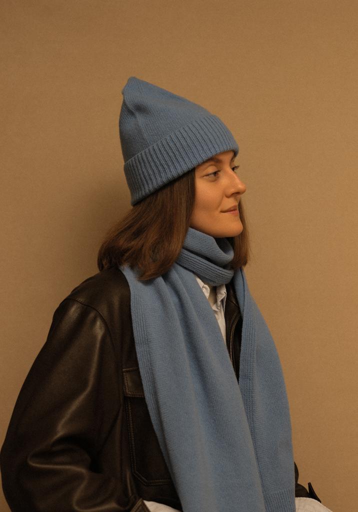 Комплект шапка и шарф из итальянской шерсти с кашемиром/голубой