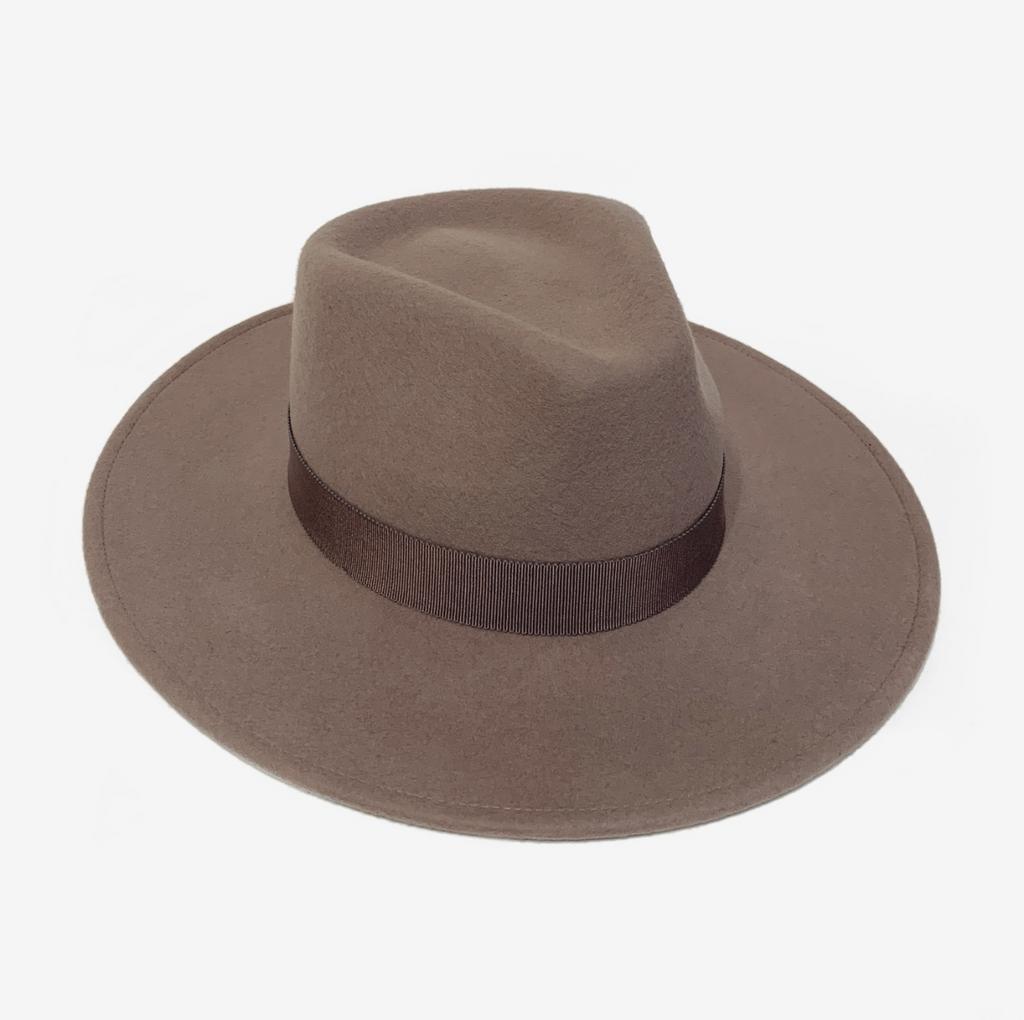 Шляпа федора FF03 широкополая с прямыми полями из фетра/серо-бежевая